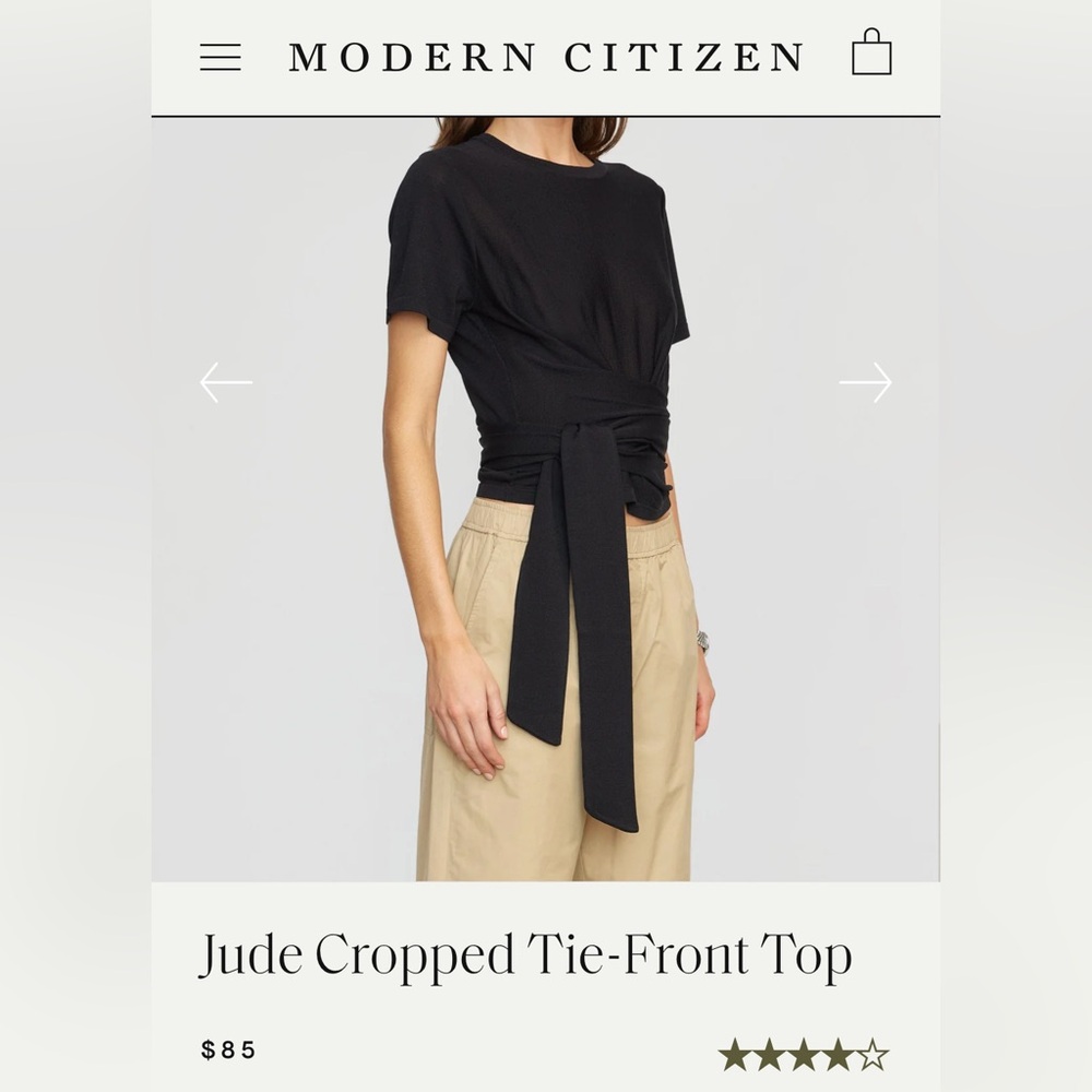 Sz Small Modern Citizen “Jude” black cropped tie-front top